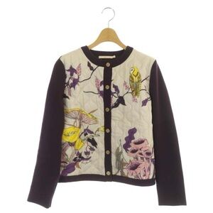 TORY BURCH Knit Cardigan Switching Quilting All Over Pattern Long Sleeve